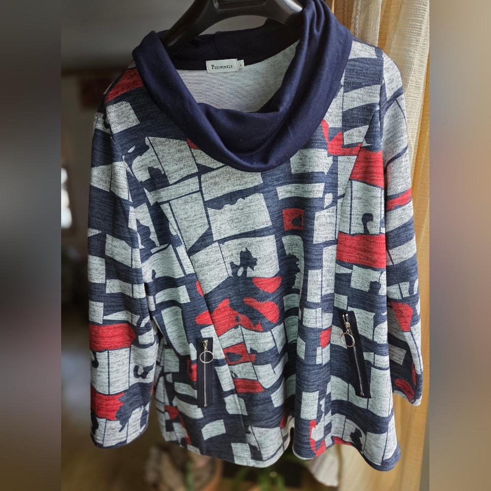 Periwinkle Abstract Patterned Cowl Neck Tunic